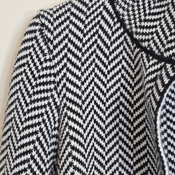 Gio & Gio Italy Black White Chevron Herringbone Knit Long Coat Cardigan Jacket L - Picture 12 of 15